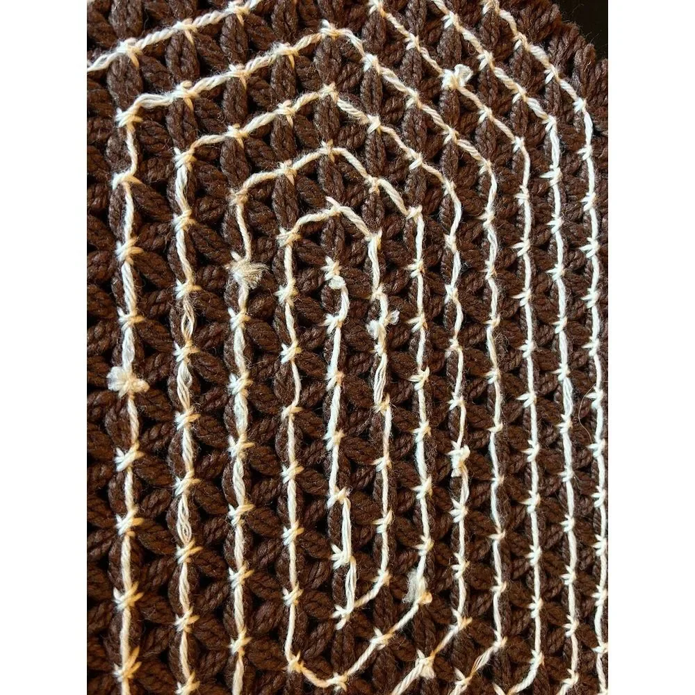 4 VTG HAND CROCHETED YARN DAISY‎ PLACEMAT LOOP FRINGE FALL BROWN